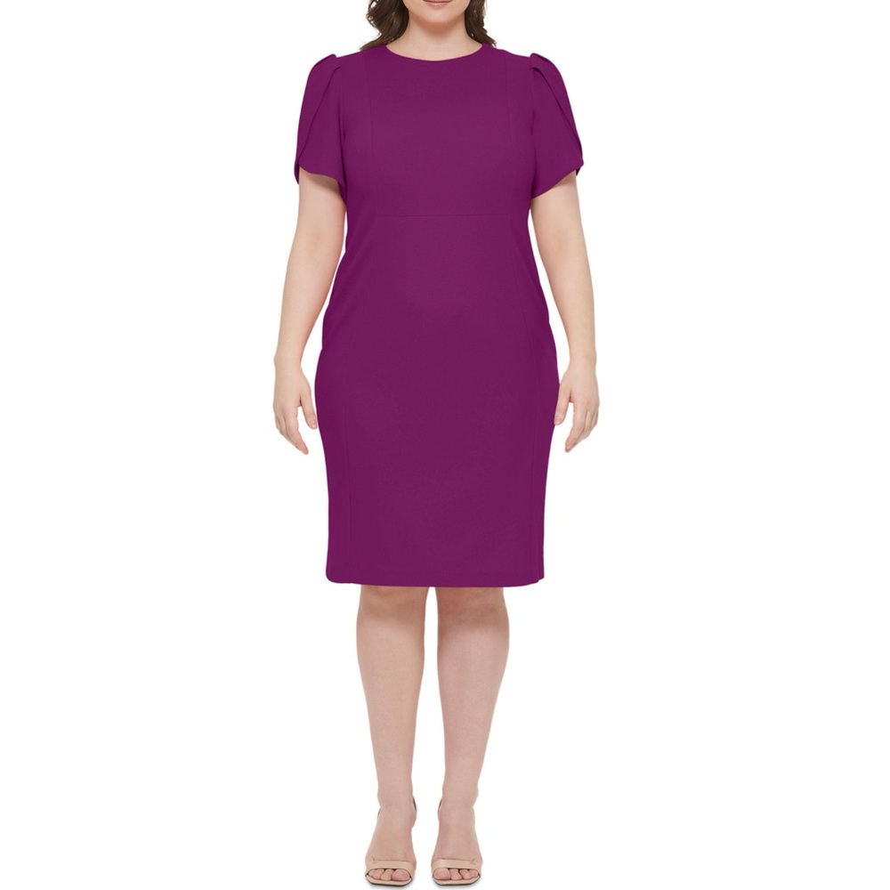 Plus-Size Purple Sheath Dress with Short Sleeves